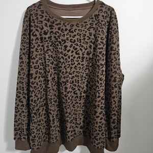 Leopard Print Long Sleeve Top - Ribbed Sweater